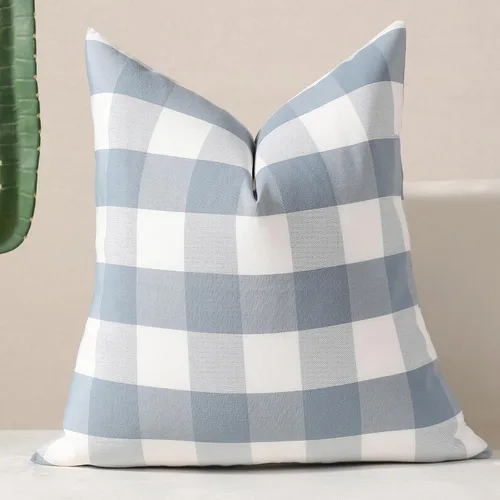 Vista 56 de vctops Fundas de almohada decorativas a cuadros azules de 12 x 20 pulgadas, funda de cojín lumbar de guingán para sofá, dormitorio