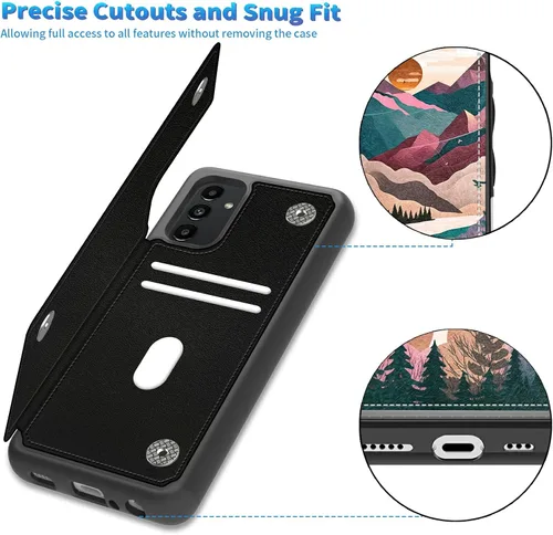 Vista 4 de Funda para Samsung Galaxy A13 5G con tarjetero cierre magnético de piel sintética de alta calidad con bloqueo RFID, 3 ranuras para tarjetas