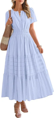 Vista 26 de BTFBM - Vestido largo casual de verano 2026 para mujer, vestido ligero de Gris azulado