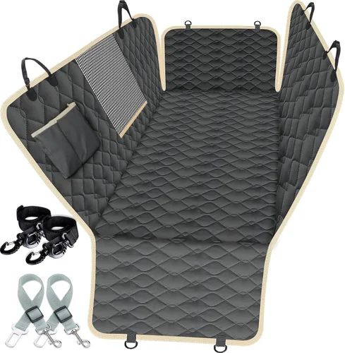 Vista 8 de Lassie Fundas de asiento de coche para perro para asiento trasero con 2 cinturones de seguridad, hamaca impermeable para automóvil para perro