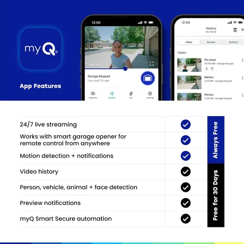 Vista 9 de myQ - Teclado inteligente de video para puerta de garaje + kit de adaptador de corriente con cable, con cámara gran angular, códigos PIN