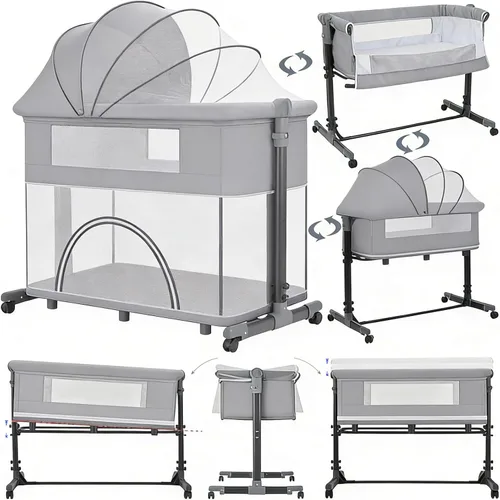 Vista 18 de Next to Me - Cuna cuna plegable para bebé, cuna para dormir conjuntamente, cuna convertible para cama infantil (X3 gris)