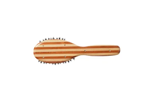 Vista 5 de Bass Cepillos Cepillo para el cabello Shine & Condition Cerdas naturales FIRM Mango de bambú puro Ovalado pequeño Acabado a rayas