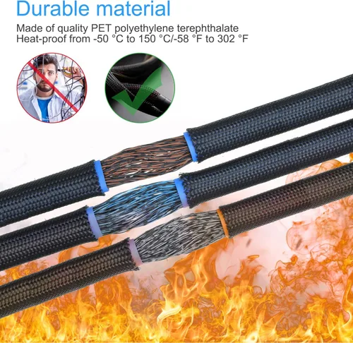 Vista 6 de Tatuo Funda de cable trenzada expandible de 65.6 pies, funda de alambre trenzado de varios tamaños con 120 tubos termorretráctiles para televisión