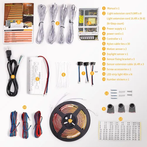 Vista 7 de Kit de iluminación LED para escaleras con sensor de movimiento inteligente KMG-3233, tira de luz LED cortable de 40" para luces de escalera LED