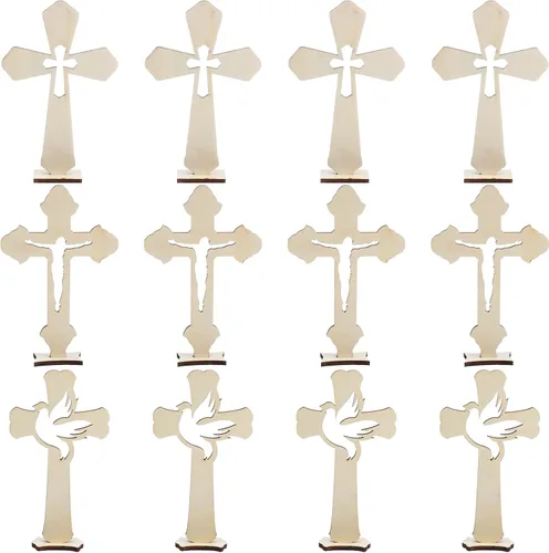 Vista 8 de Kathfly 24 cruces de madera de Pascua para manualidades, decoración de bautismo, católica, rústica, sin terminar, para centros de mesa, decoración