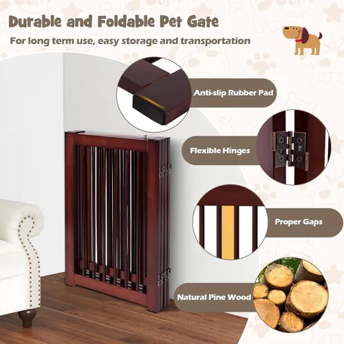Vista 7 de Puerta alta para perros con puerta, 4 paneles de 30 pulgadas de alto, corral de madera para cachorros, puertas independientes para mascotas, recinto