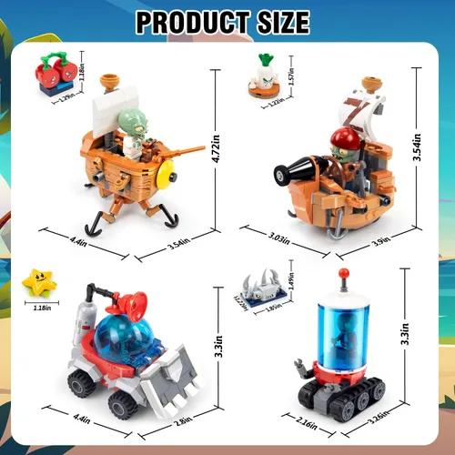 Vista 4 de Maikerry Juego de 4 unidades de plantas y zombis pequeños modelos de montaje vs juguetes de montaje para niños y niñas, grandes regalos para niños
