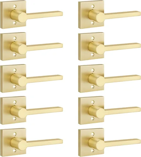 Vista 39 de EHOMEWARE Juego de manijas dobles para puerta delantera, paquete de 1 manija de puerta cuadrada de latón satinado, combinación de perilla de puerta