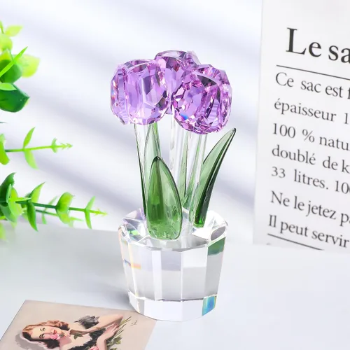 Vista 2 de YWHL Flor de tulipanes de cristal hecha a mano, regalos de tulipanes para mujeres, ramo de cristal, figuras coleccionables, adornos para decoración