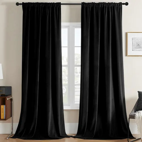 Vista 26 de Joydeco Cortinas de terciopelo negro de 72 pulgadas de largo, 2 paneles, cortinas opacas de lujo con bolsillo para barra, cortinas de ventana