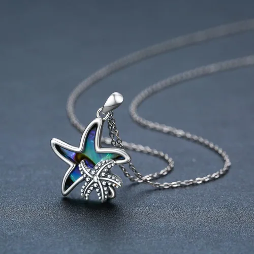 Vista 2 de ConBo Collar con dije de estrella de mar de océano para mujer, collar con colgante de estrella de mar de concha de abulón S925, collar de plata