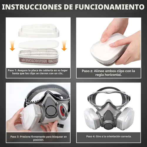 Vista 3 de Máscara de gas respirador reutilizable, respirador de media cara 2 en 1 con filtros reemplazables, protección contra productos químicos, vapores