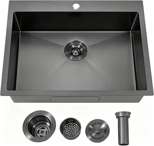 Vista 14 de IKEBANA Fregadero de barra negro de 15 x 15 pulgadas, fregadero de barra sumergible de acero inoxidable de calibre 16, montaje en la parte superior