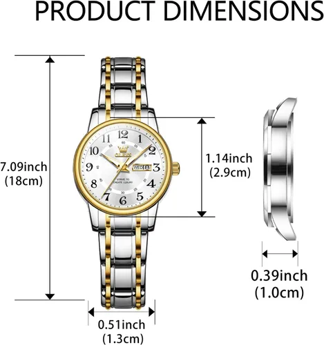 Vista 6 de OLEVS Reloj de acero inoxidable para mujer, reloj de vestir para mujer, con fecha, a la moda, para negocios, impermeable, analógico, de cuarzo