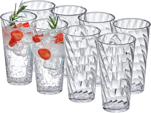 Vista 8 de Amazing Abby - Glacier - Vasos de plástico de 14 onzas (juego de 8), vasos de plástico reutilizables totalmente transparentes, apilables, sin BPA