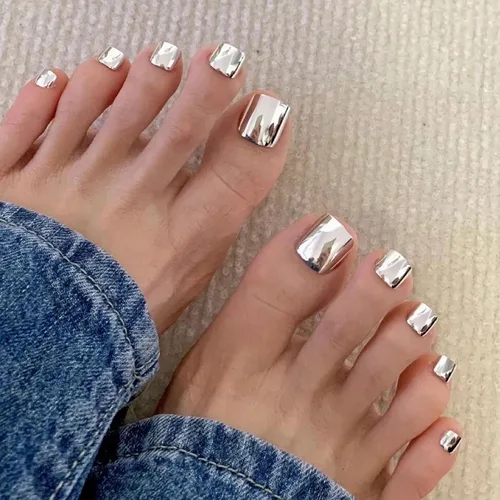 Vista 11 de MISUD Uñas a presión – Uñas adhesivas para los dedos con cromo plateado, uñas acrílicas con diseño de diamantes de imitación, 24 piezas