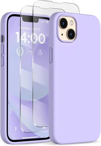 Vista 9 de Funda de silicona diseñada para iPhone 14 Plus, con 2 protectores de pantalla, funda protectora de cuerpo completo a prueba de golpes, funda delgada