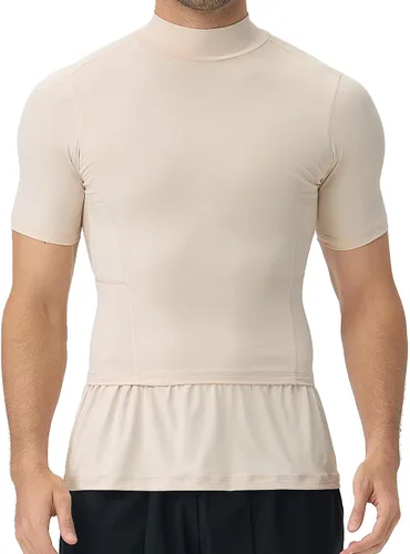 Vista 8 de Camiseta de compresión de cuello alto para hombre, camiseta Beige