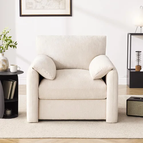 Vista 3 de Howjoe Sillón Extragrande de Chenilla, Sillas de Acento de 38.6 Pulgadas de Ancho para Sala de Estar y Dormitorio Silla de Descanso Moderna, Silla