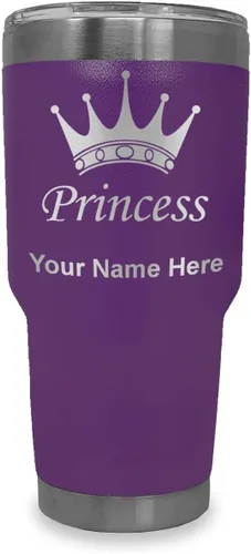 Vista 24 de LaserGram Vaso aislado al vacío de 20 onzas, corona de princesa, grabado personalizado incluido (negro)