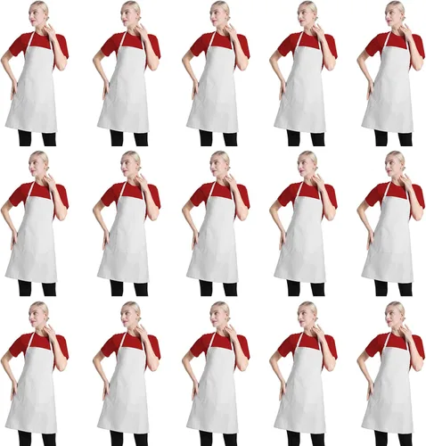 Vista 16 de Total de 15 delantales con peto de colores lisos mixtos a granel para mujeres, hombres y adultos, con 2 bolsillos frontales, para cocinar, pintar