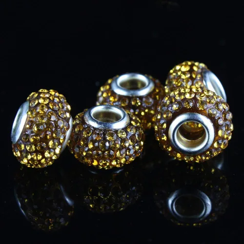 Vista 3 de RUBYCA Cuentas grandes de cristal checo con agujero grande para pulseras europeas (10 unidades, oro, 0.591 in)