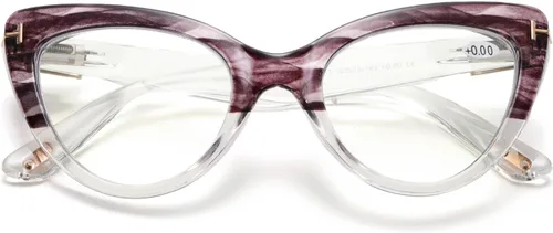 Vista 9 de Viseng Juego de 3 elegantes gafas de lectura con forma de ojo de gato para mujer con protección contra la luz azul (+0.0)