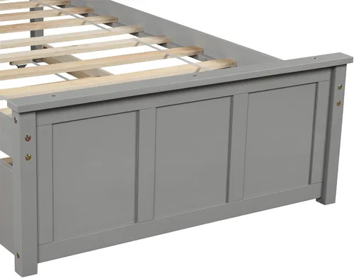 Vista 8 de Cama de plataforma individual con nido, marco de cama de madera con cabecero, no necesita somier, fácil montaje, gris