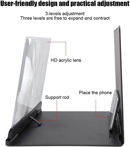 Vista 6 de Lupa de pantalla para teléfono inteligente, amplificador plegable de teléfono móvil de efecto 3D de 14 pulgadas, aumento de 3 a 5 veces, sin