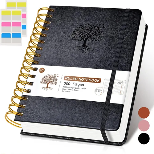 Vista 12 de Cuaderno de espiral rayado de 8.5"×11", 300 páginas con tapa dura de cuero, diarios para mujeres y hombres, cuadernos universitarios rayados A4