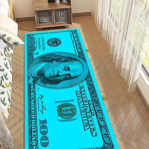 Vista 33 de GUBIYU Juego de 2 alfombras y tapetes de cocina color beige y dorado para billetes de 100 dólares, alfombra divertida y fresca para baño