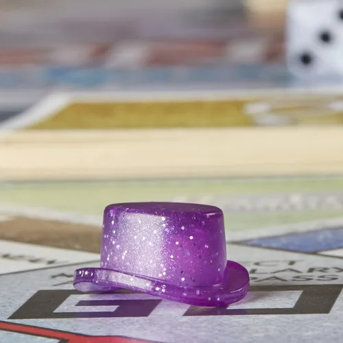 Vista 13 de Hasbro Gaming Monopoly Sparkle Edition Juego de mesa, juegos familiares, con fichas brillantes, dados nacarados, aspecto brillante