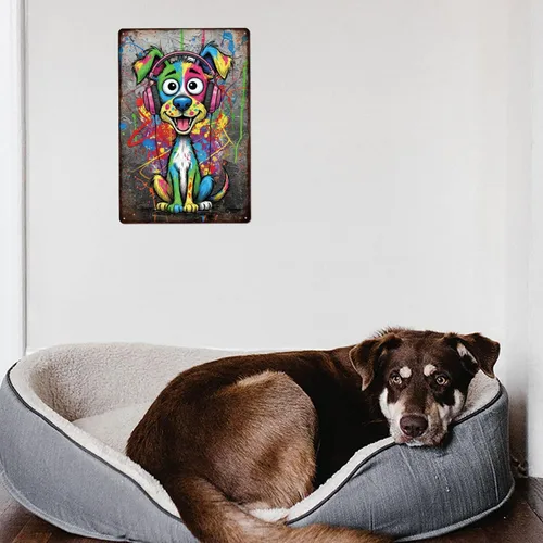 Vista 7 de GLOBLELAND Letrero de metal divertido de 12 x 8 pulgadas con diseño de grafiti para cachorros, letreros decorativos divertidos para perro, pintura