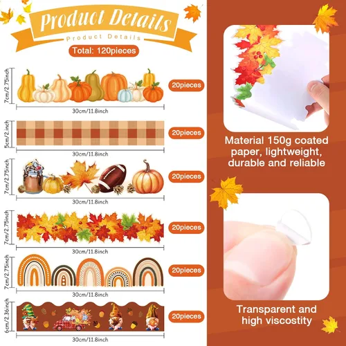 Vista 2 de Containlol Bordes de calabaza para tablón de anuncios, 118 pies de otoño, festoneados, bordes para tablón de anuncios, para escuela, aula, oficina