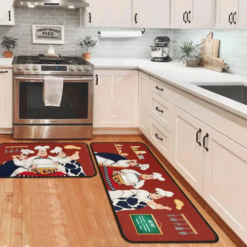 Vista 12 de Alfombras y tapetes negros de cocina antideslizantes, lavables, absorbentes, de microfibra, para piso, juego de 2 tapetes de cocina negros