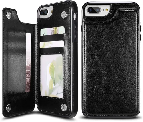 Vista 13 de Funda de piel tipo cartera para iPhone con (dos cierres magnéticos), (ranuras para tarjetas) función atril