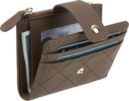 Vista 56 de Cartera de cuero para mujer, pequeña, compacta, plegable, con bolsillo para monedas con cremallera