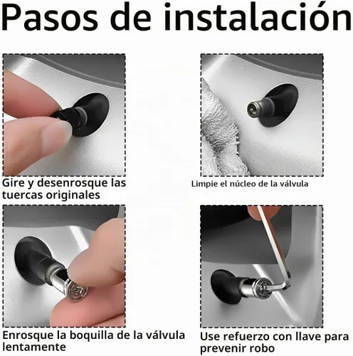 Vista 5 de Tapa de Válvula de Neumático, Diseño Antirrobo de Aleación de Zinc, 4 Piezas de Cubierta de Vástago de Rueda Automática con Sello de Goma Negro