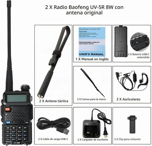 Vista 6 de BAOFENG Radioaficionado UV-5R de mano UV5R 8W Walkie Talkies de largo