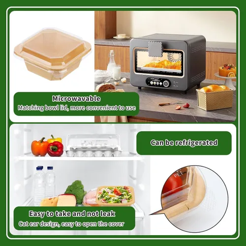 Vista 5 de Paquete de 50 cuencos de papel de 17 onzas, cuencos de ensalada desechables con tapas Octagon Disposable Bowls, Disposable Food Containers with
