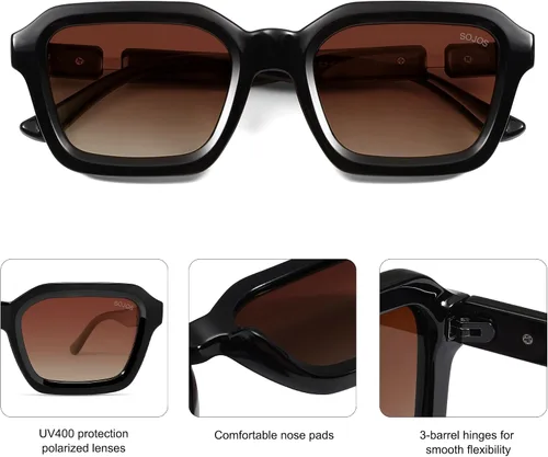 Vista 4 de SOJOS Retro Polarized Square Sunglasses Womens Mens Vintage 70s 80s 90s Hexagon Shades SJ2377