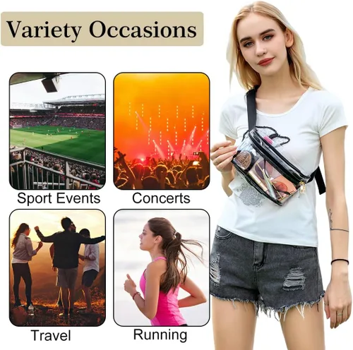 Vista 5 de Riñonera transparente, aprobada para estadios, para mujer, impermeable, transparente, para deportes, viajes, conciertos (blanco)