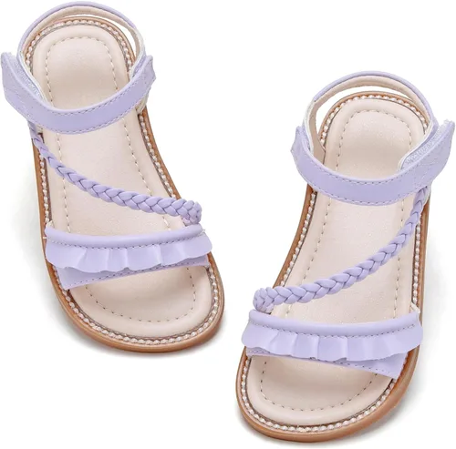 Vista 18 de GINFIVE Sandalias planas para niñas pequeñas, zapatos de vestir con punta Gf361-marrón