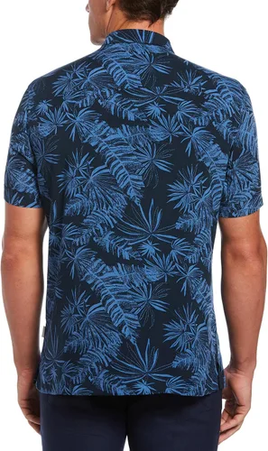 Vista 2 de Cubavera Camisa corta de viscosa con estampado de hojas para hombre