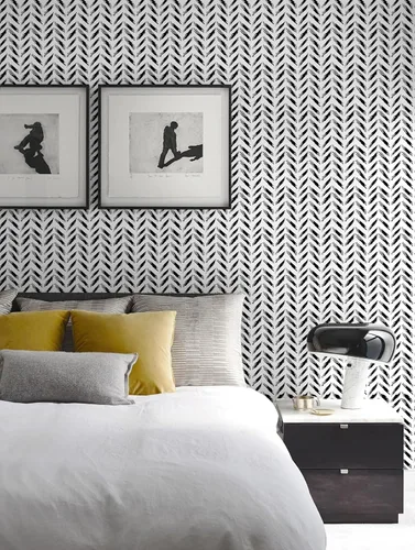 Vista 2 de Papel tapiz adhesivo autoadhesivo moderno en blanco y negro, grueso, impermeable, fácil de limpiar, decorativo, extraíble, espiga, para dormitorio