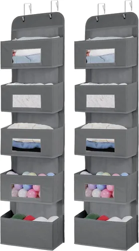 Vista 11 de MAX Houser Organizador para colgar sobre la puerta con 5 estantes y 2 ganchos de metal, organizador de almacenamiento de pared con 5 bolsillos