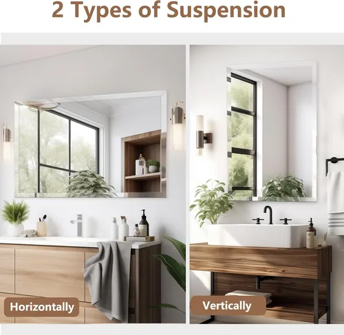 Vista 6 de Espejo rectangular sin marco de 22 x 30 pulgadas, espejo de baño biselado, espejo de pared sin marco con borde biselado de 1 pulgada para tocador