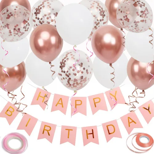 Vista 12 de Cartel de feliz cumpleaños, decoración de cumpleaños negro y dorado, 16 globos de 12 pulgadas con 2 cintas para hombres, mujeres, niñas y niños