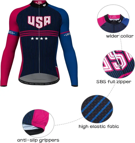 Vista 4 de Lo.gas Camiseta de ciclismo de EE. UU. para hombre, manga corta, para ciclismo, con bandera estadounidense, ropa de bicicleta de carretera